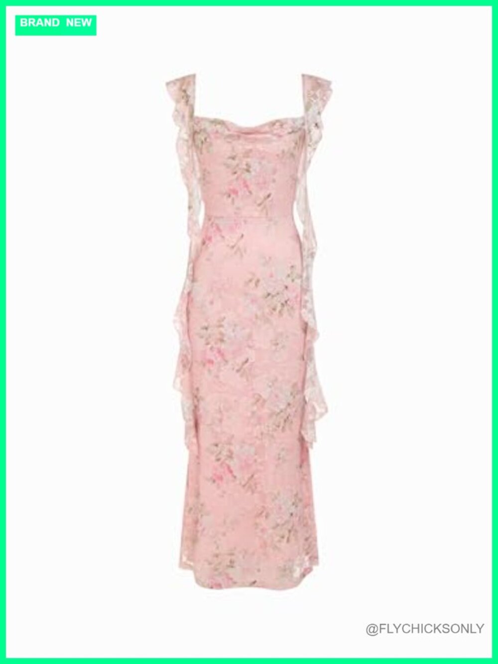 Womens Wedding Guest Maxi Dress Mesh Ruffle Scoop Neck Formal
